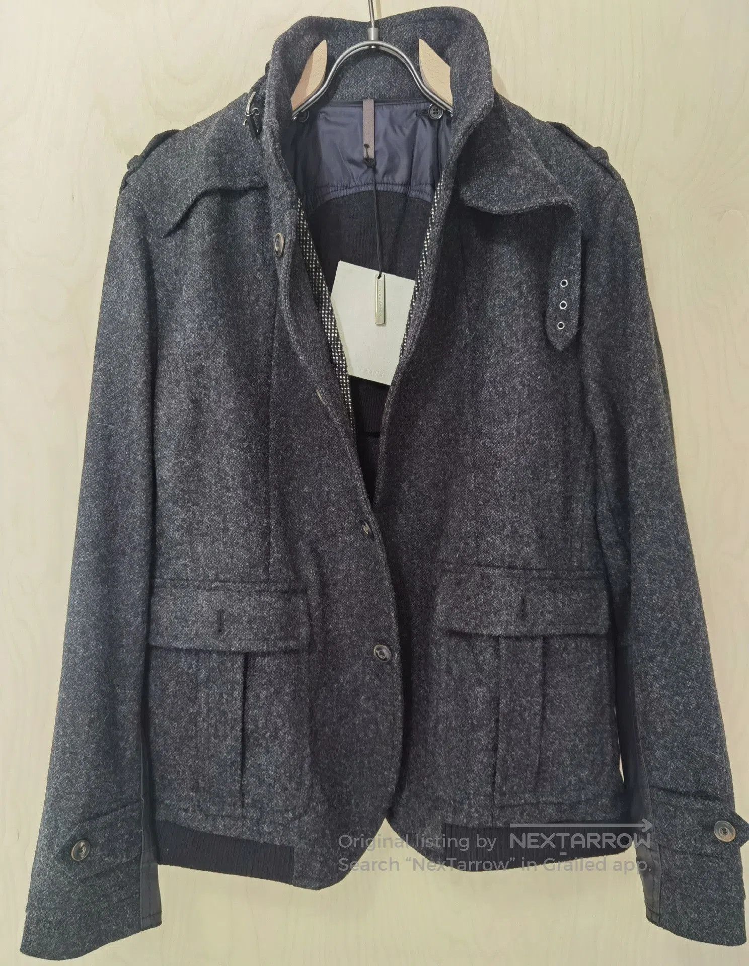 Gazzarrini GAZZARRINI Gray Wool Collar Button Jacket. Size US L / EU 52-54 / 3 - 1 Thumbnail