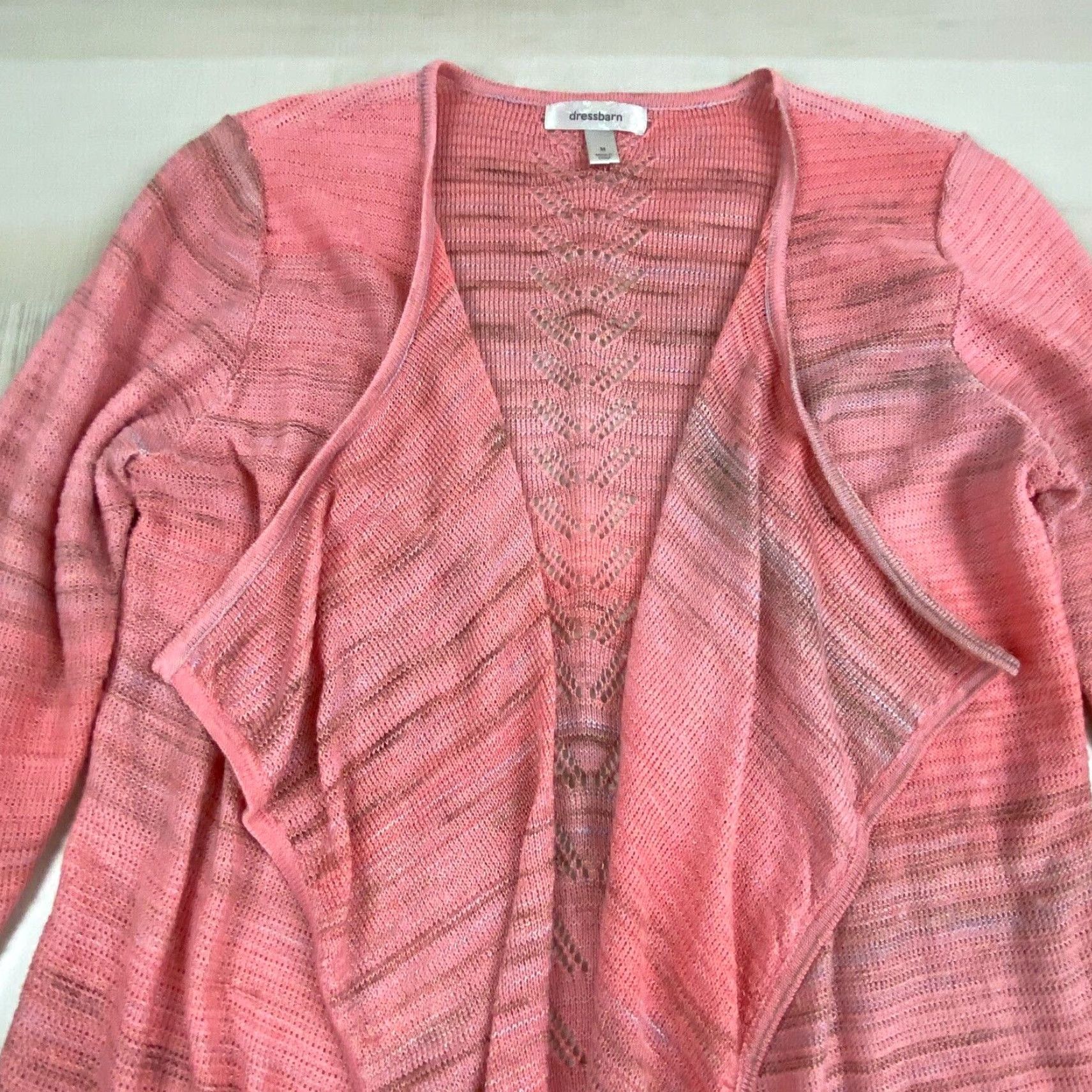 Vintage Dressbarn Womens Medium Pink Cardigan Sweater 3/4 Sleeves Open Front Acrylic Blend Size M / US 6-8 / IT 42-44 - 2 Thumbnail
