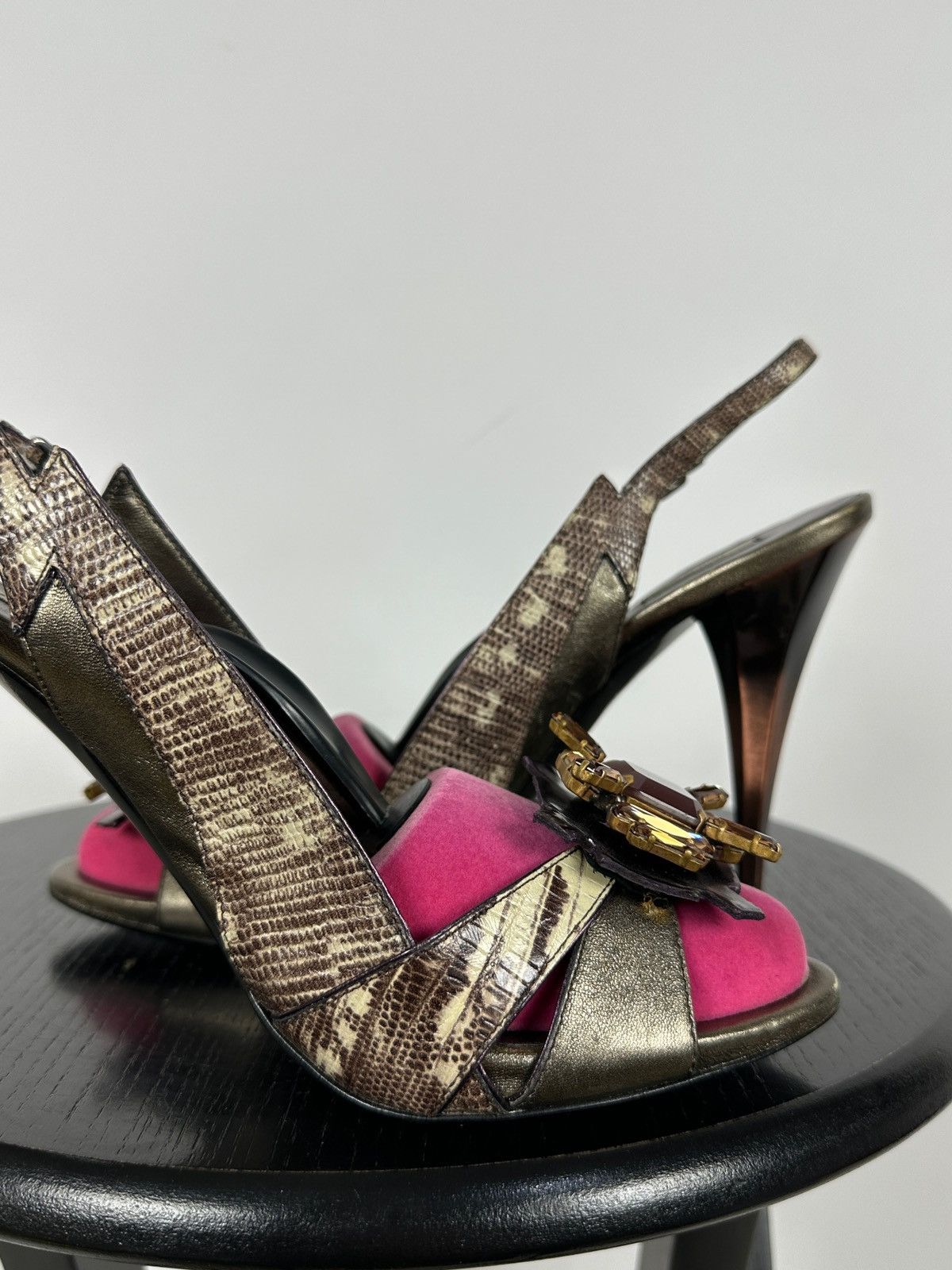Miu Miu Miu Miu Leather Snakeskin Jewel Slingback Sandals Heels Size US 10 / IT 40 - 18 Thumbnail