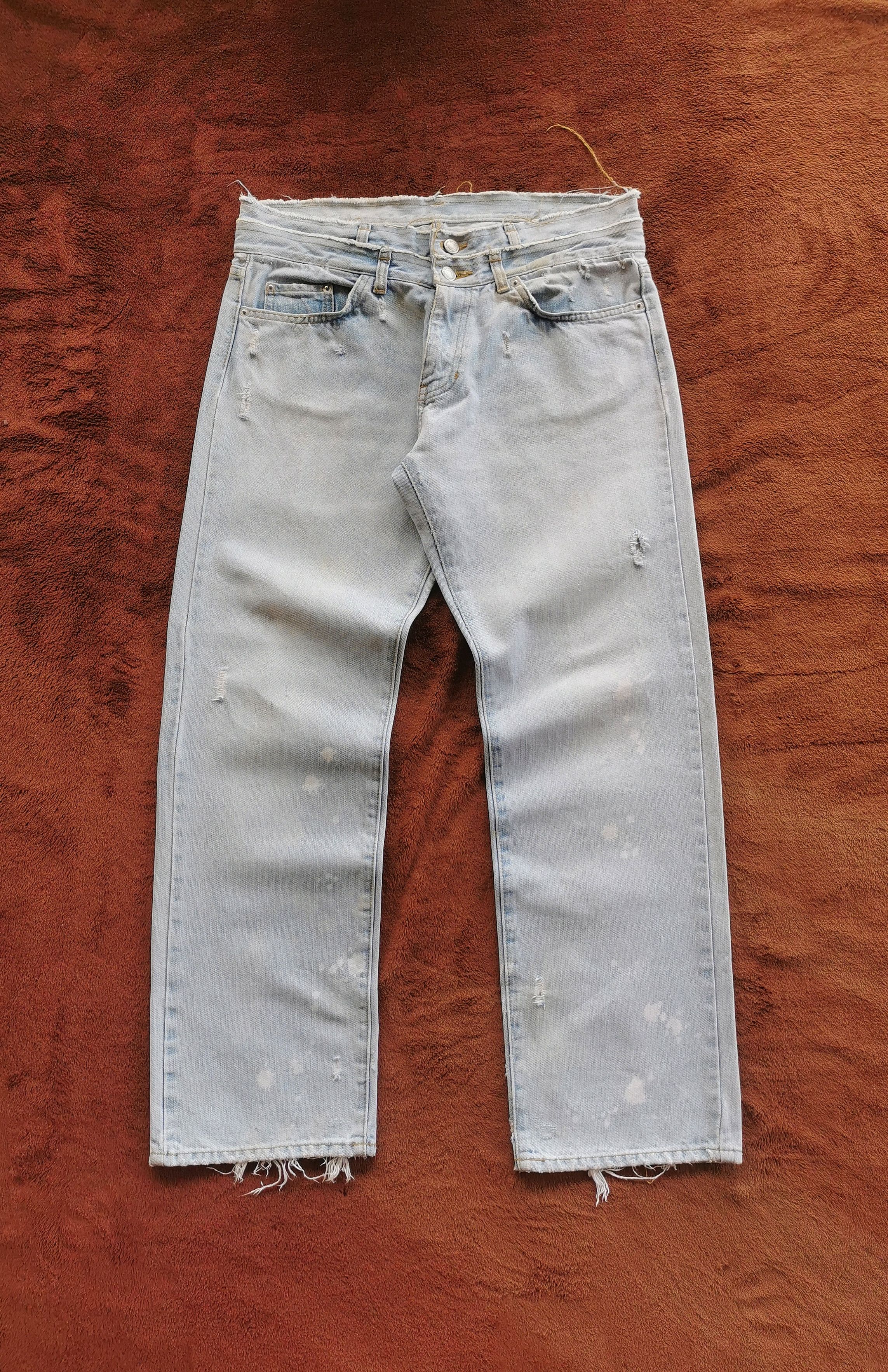 If Six Was Nine Double Waist Distressed Denim Jeans Size US 33 - 1 Thumbnail