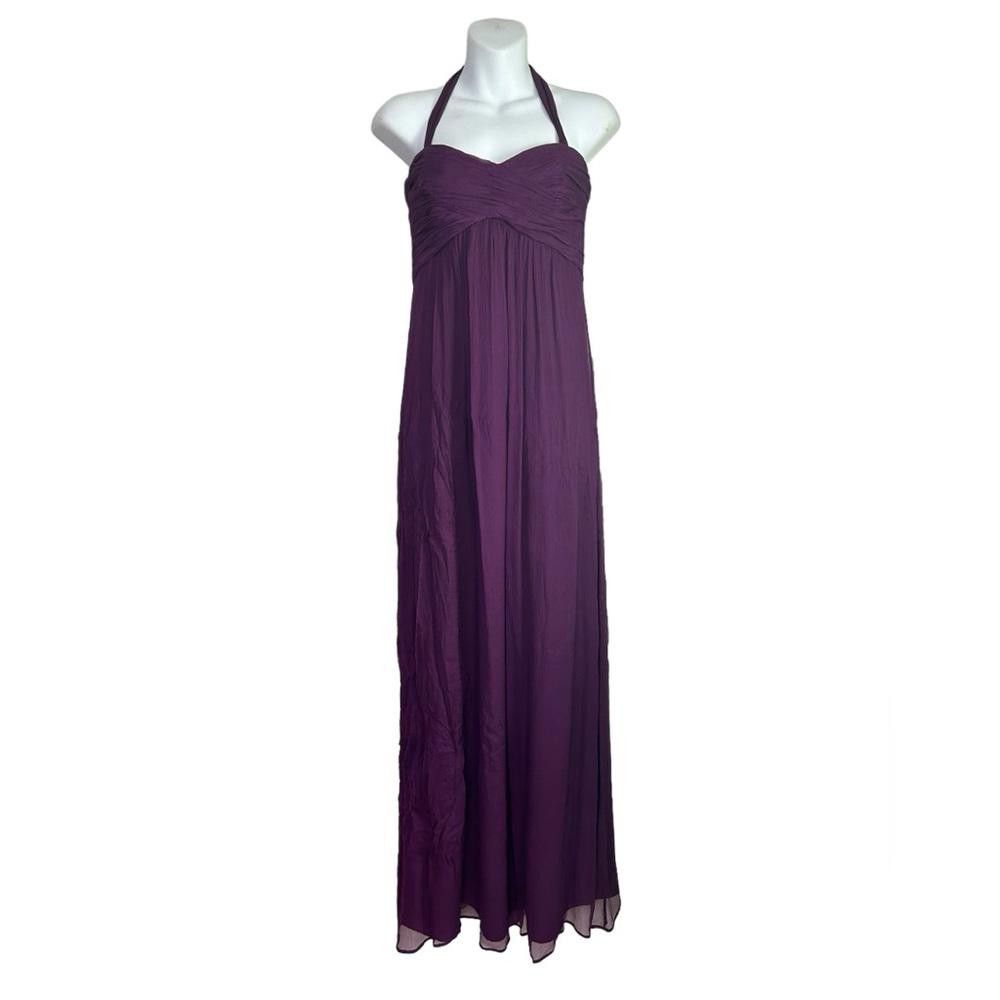 Designer Amsale l 100% Silk Purple Halter Maxi Gown Size 8 Size M / US 6-8 / IT 42-44 - 1 Thumbnail