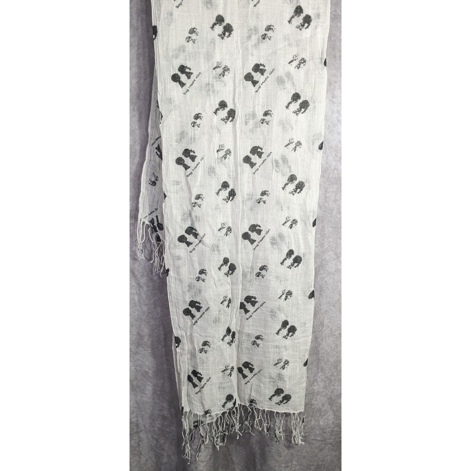 Other Boy Meets Girl Lightweight White Scarf With Black Silhouette Size ONE SIZE - 5 Thumbnail