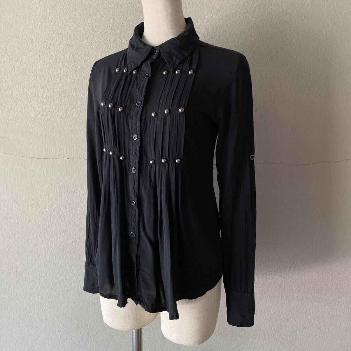 Japanese Brand GHOST OF HARLEM Punk Y2K Black Pleated Pearl Button Shirt Size S / US 4 / IT 40 - 20 Thumbnail