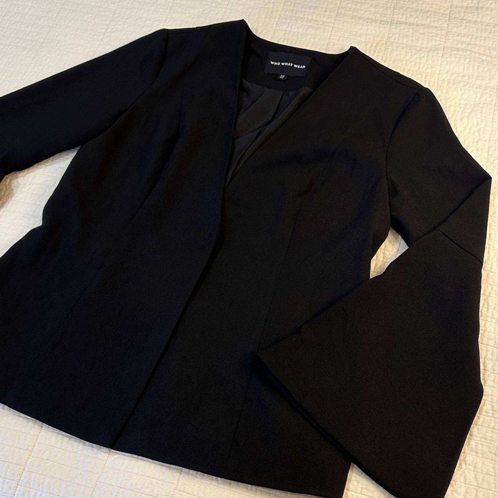 Other Who What Wear Medium Black Blazer NWOT Bell Sleeve Jacket Size M / US 6-8 / IT 42-44 - 2 Thumbnail