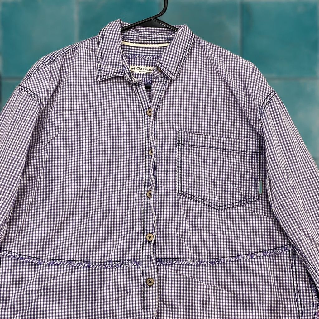 Vintage VINTAGE We The Free Shirt Womens Small Purple Gingham Check Oversized Button-Up Shirt Womens Small Purple Gingham Check Oversized Size S / US 4 / IT 40 - 1 Thumbnail