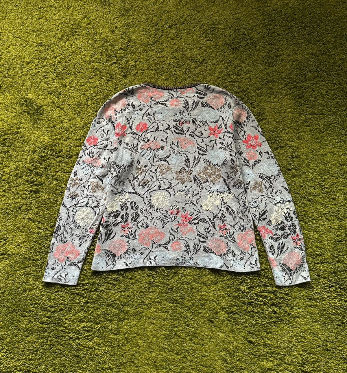 Designer Ivko jacquard floral pattern avant garde cardigan sweater Size L / US 10 / IT 46 - 2 Thumbnail