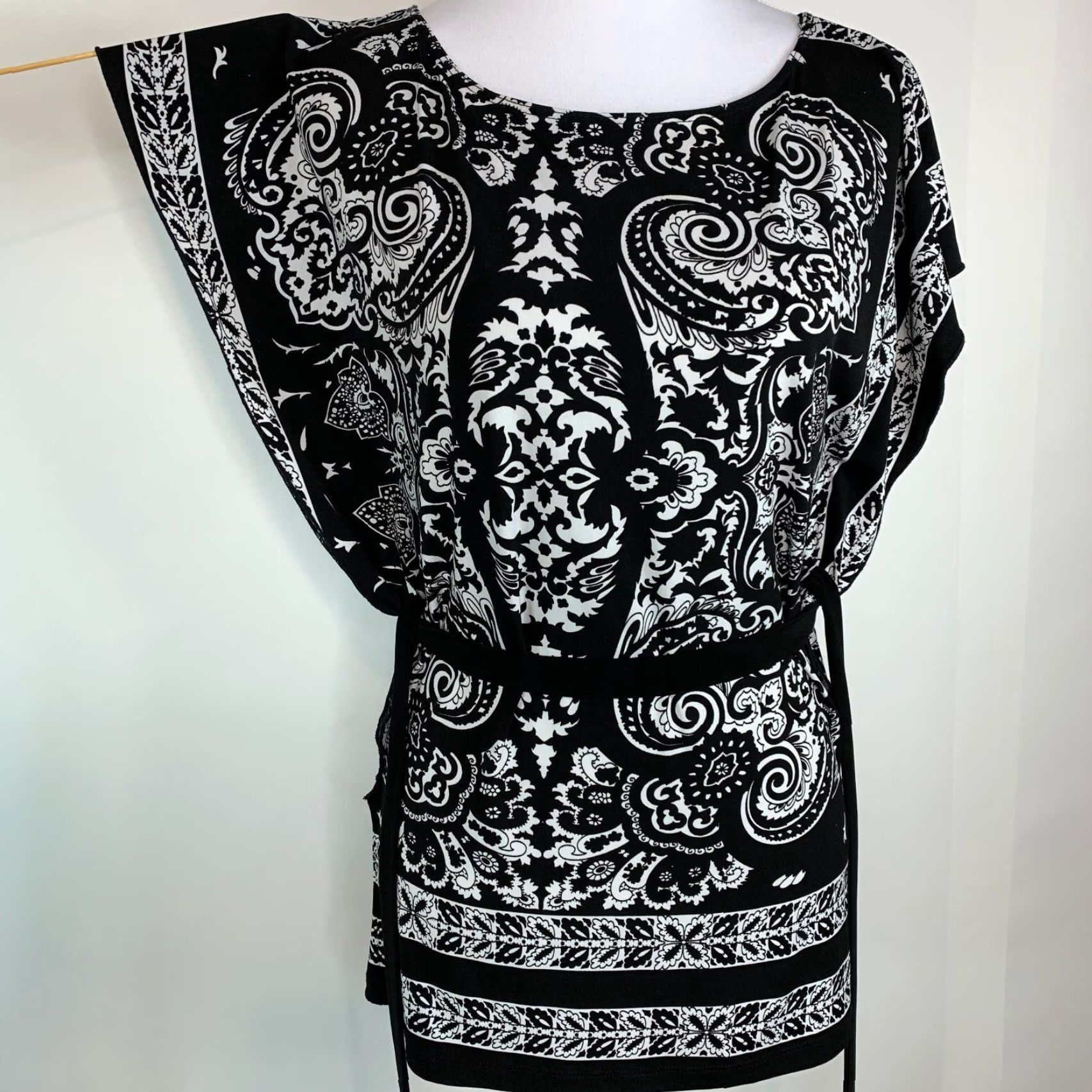 Vintage Wrapper Women XS Paisley Top Blouse Butterfly Sleeve Tie Waist Kimono Style Size XS / US 0-2 / IT 36-38 - 2 Thumbnail