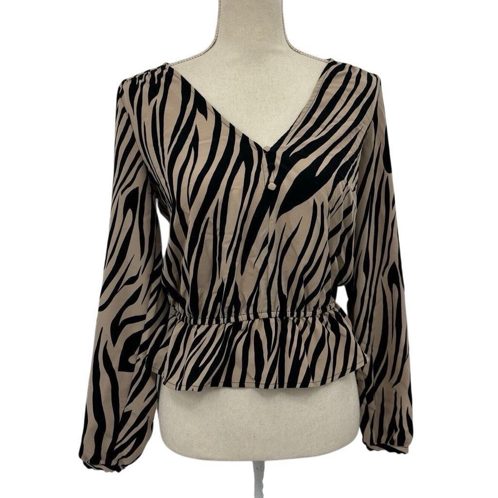 Other Sanctuary Zebra Print Peplum Top Women's XS V Neck Blouse Y2 Size XS / US 0-2 / IT 36-38 - 1 Thumbnail
