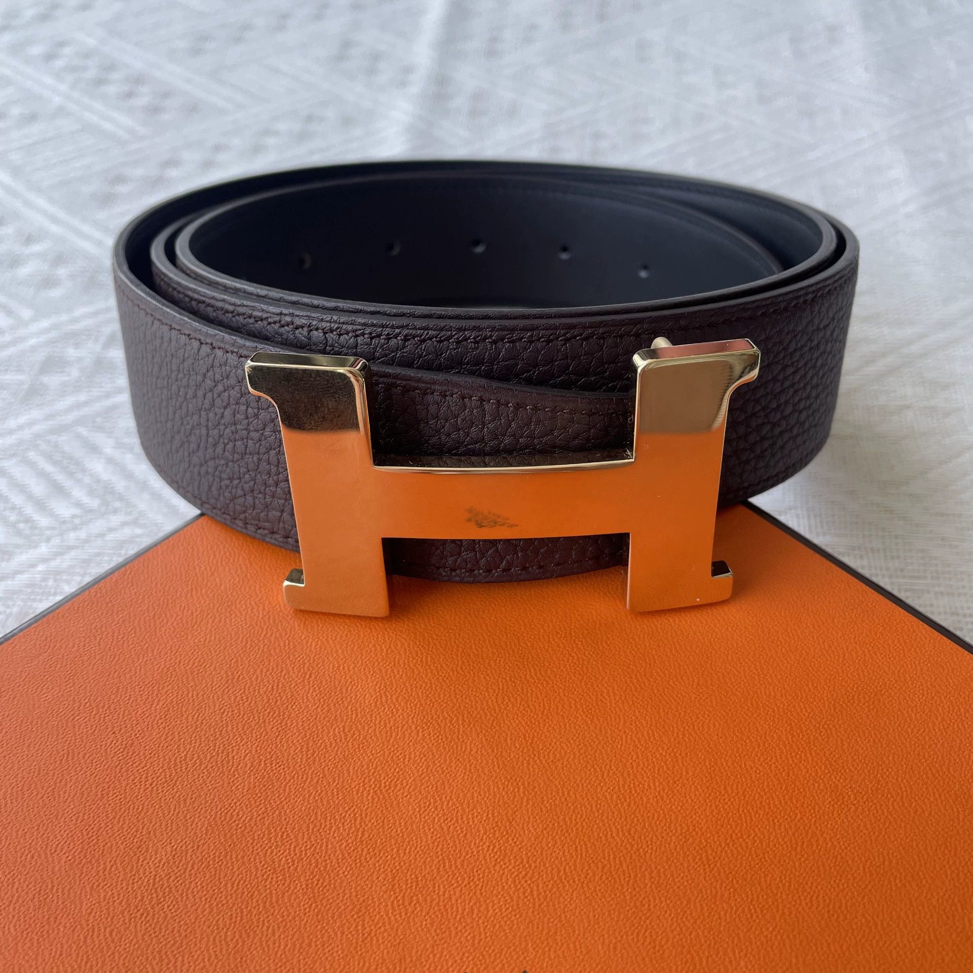 Hermes HERMES H Logo Togo Belt Black/Silvertone 3.8cm 126cm Size ONE SIZE - 1 Thumbnail