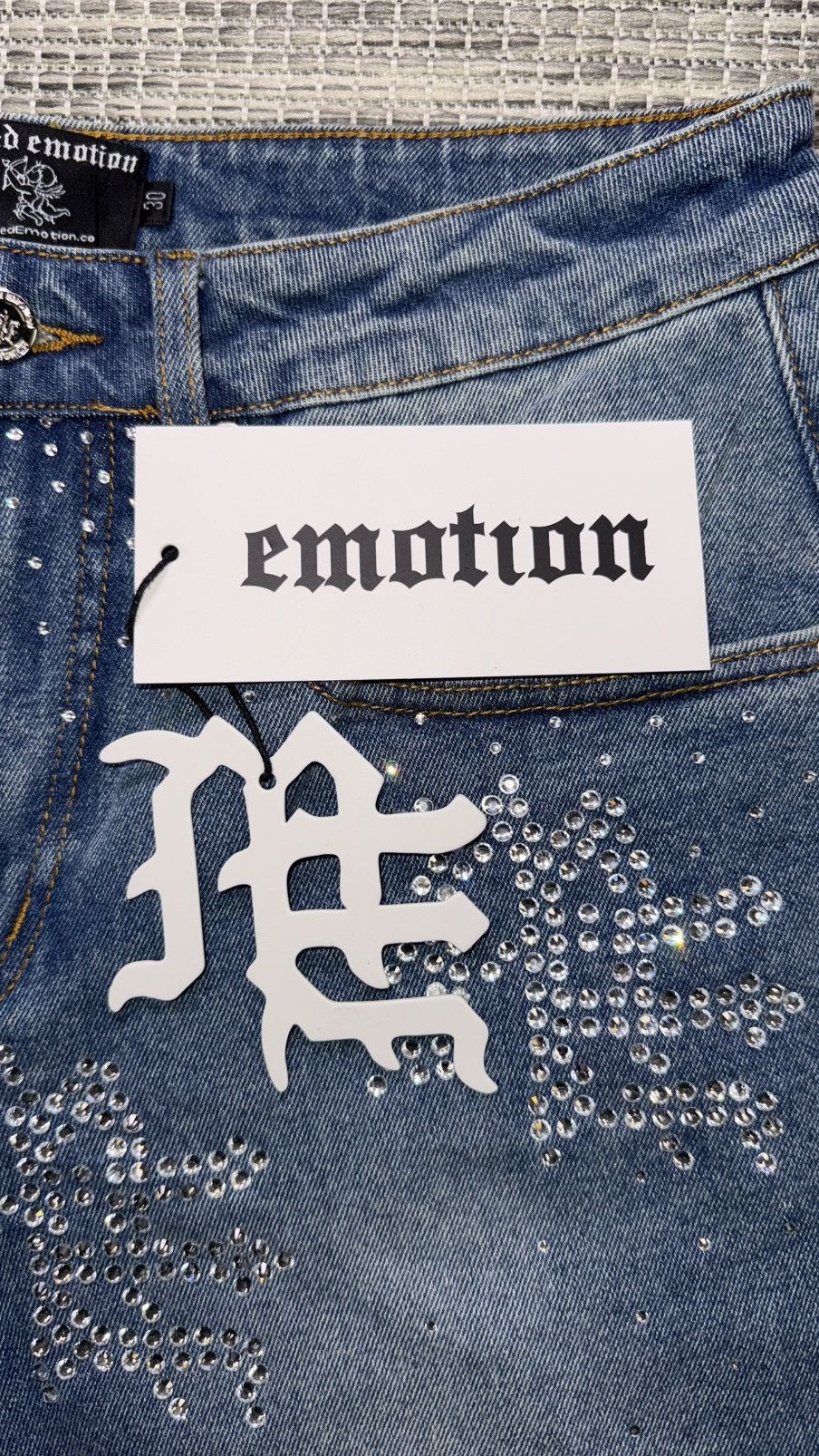 Other Mixed Emotion 'ME' Rhinestone Denim Shorts Size US 30 / EU 46 - 3 Thumbnail