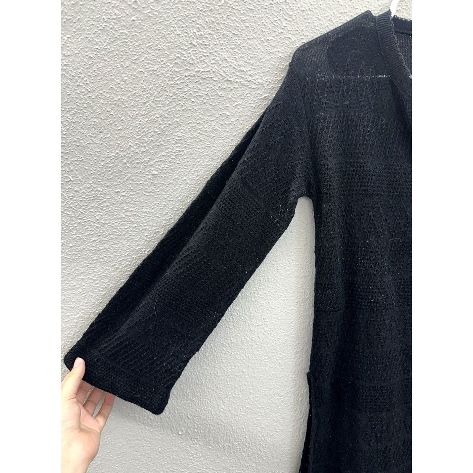 Vintage VINTAGE Leap Cover Up Womens Long Sleeve Black Open Knit Side Slits 80s 90s Womens, Size 10 Size L / US 10 / IT 46 - 3 Thumbnail