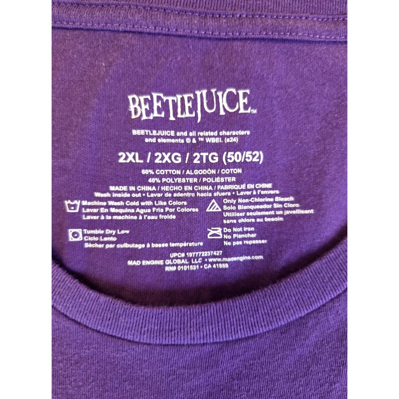Mad Engine Beetlejuice Shirt Mens 2XL Purple Graphic Horror Movie Mad Engine Size US XXL / EU 58 / 5 - 2 Thumbnail