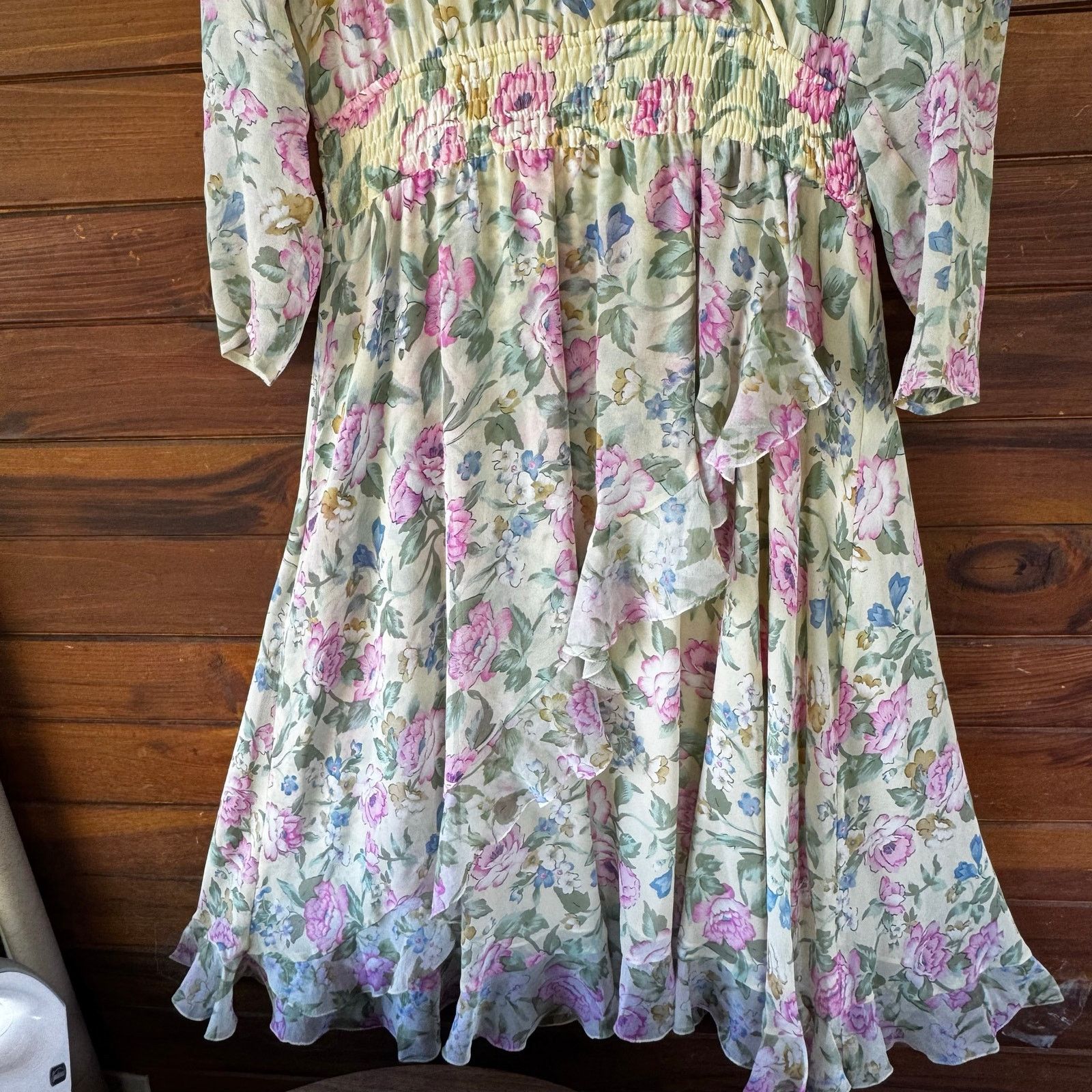 Vintage Vintage Diane Freis Pastel Floral Silk Chiffon Wrap Dress Size M / US 6-8 / IT 42-44 - 3 Thumbnail
