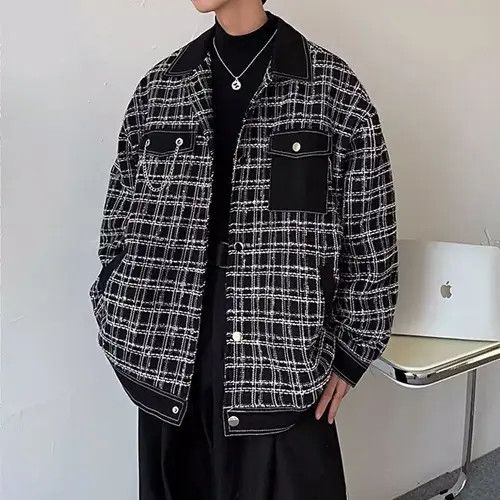 Japanese Brand Kizuki x Asai Black colorblock tweed jacket with chain Size US XL / EU 56 / 4 - 7 Thumbnail