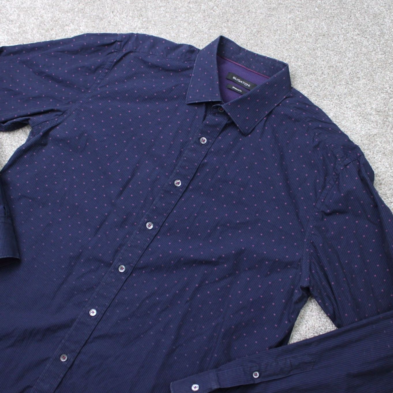 BUGATCHI Bugatchi Shirt Mens Large Blue/Purple Geometric Button-Up Long Sleeve Size US L / EU 52-54 / 3 - 3 Thumbnail