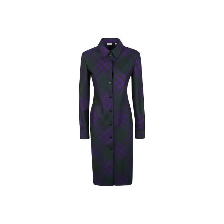 Burberry Burberry Purple Checked Long Sleeve Dress 0079 Size M / US 6-8 / IT 42-44 - 1 Thumbnail