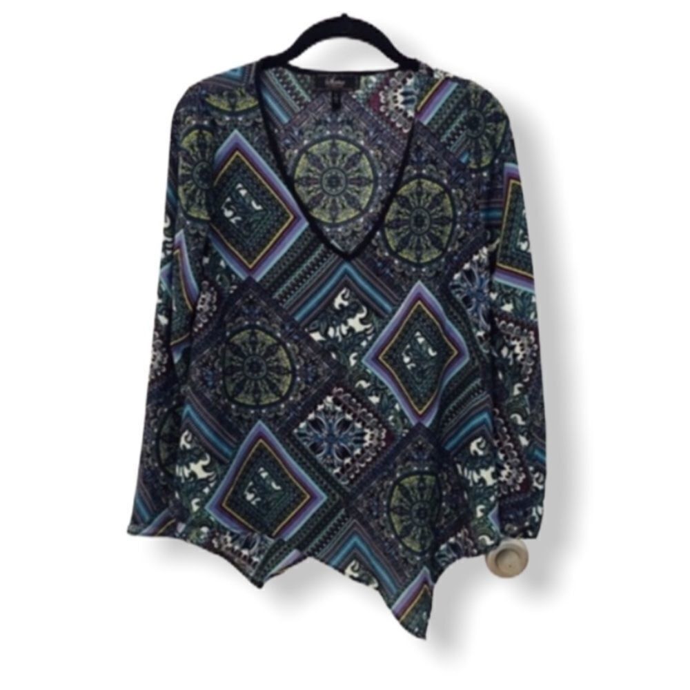 Other Status by Chenault Multicolor Geometric Asymmetrical Blouse Size S / US 4 / IT 40 - 1 Thumbnail