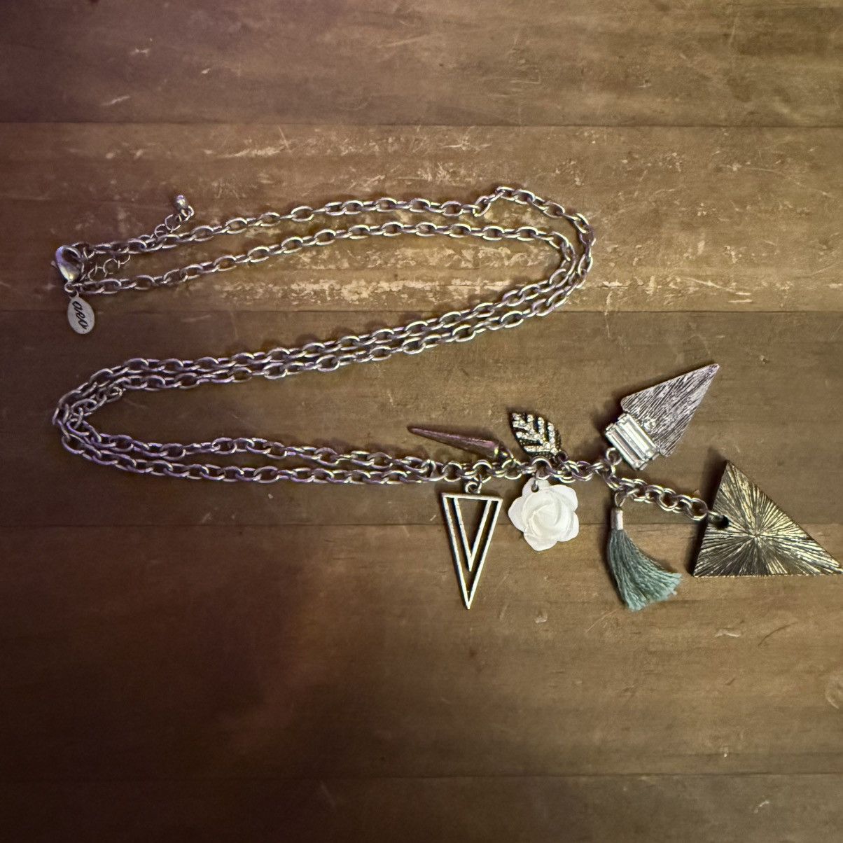 American Eagle Outfitters American Eagle long silver tone charm tassel pendant necklac Size ONE SIZE - 2 Thumbnail