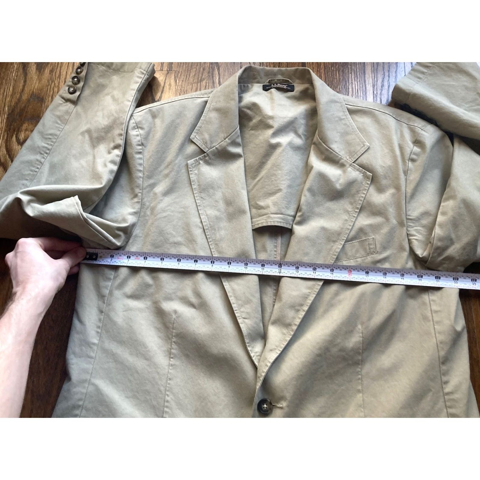 Vintage LL Bean Blazer Mens 42R Beige Cotton Tan Utility Pockets Classic Preppy Military Jacket Regular Size 42R - 7 Thumbnail