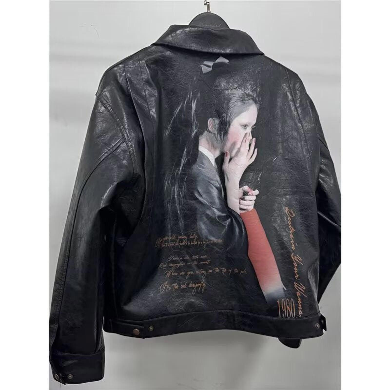 Japanese Brand Black Faux Leather Graphic Print Jacket, Relaxed Fit Size US M / EU 48-50 / 2 - 1 Thumbnail