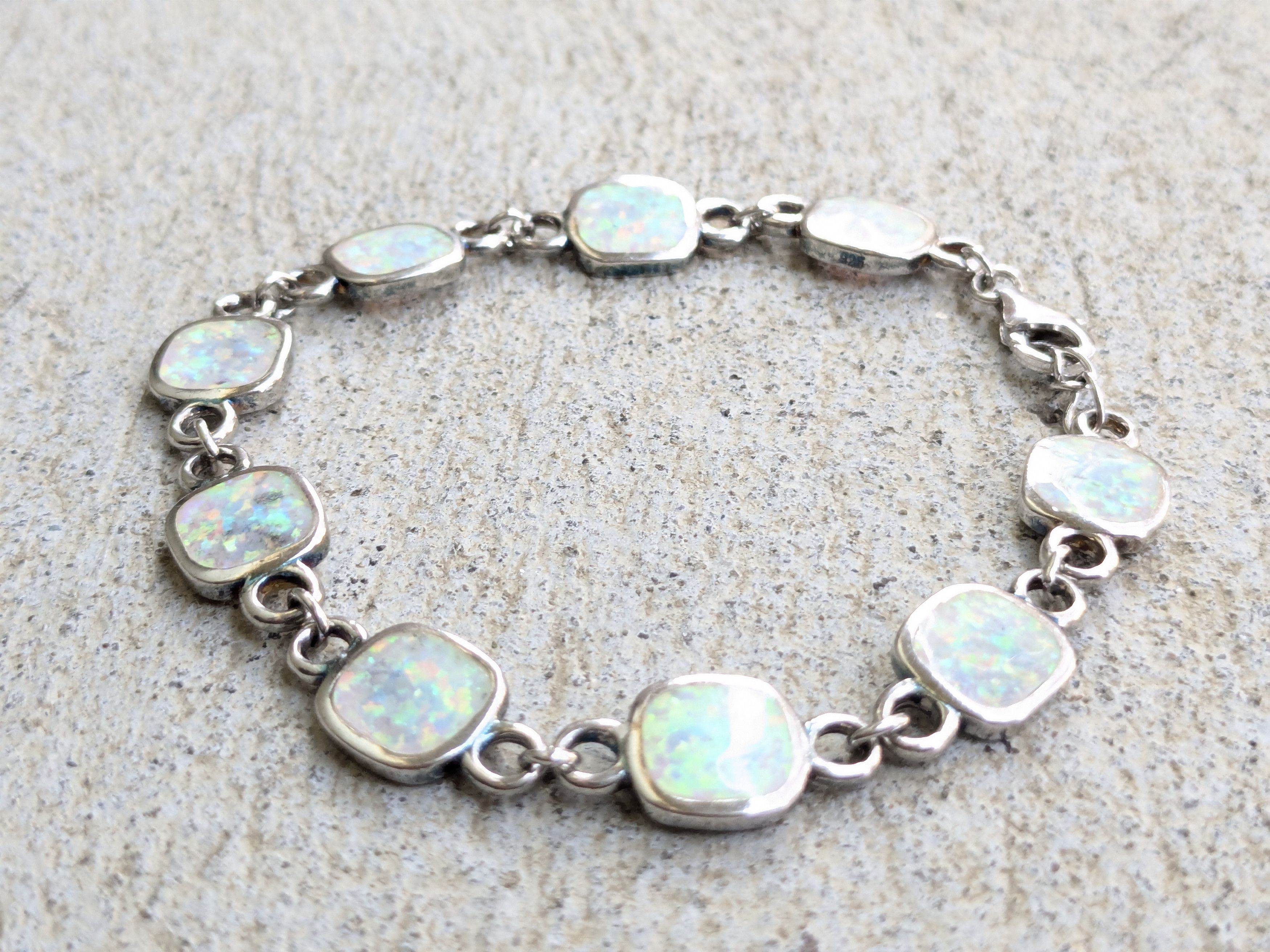 Jewelry Vintage Sterling Silver Bracelet Opal Chain 7.75" Y2K Size ONE SIZE - 8 Thumbnail