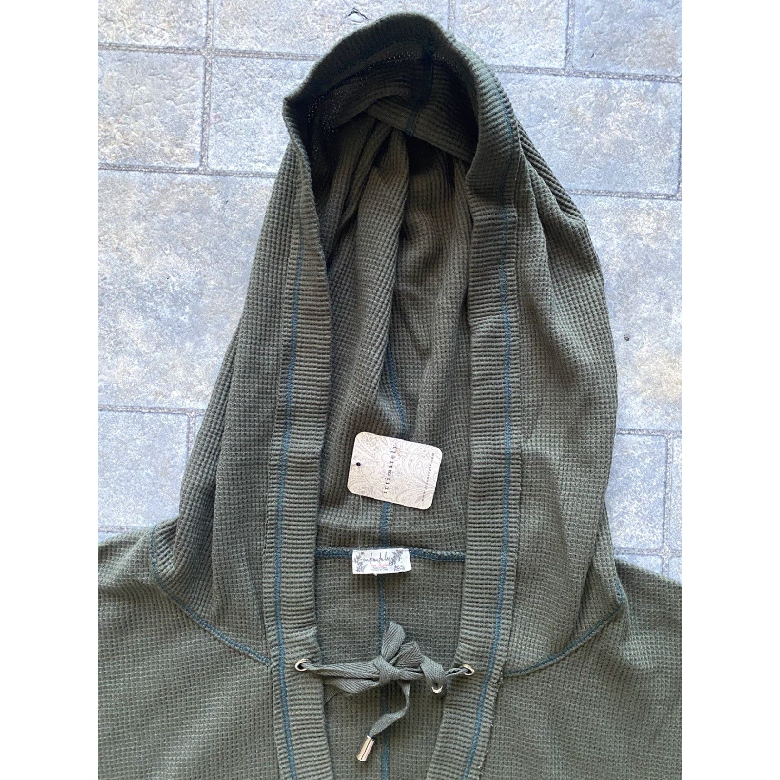 Free People Free People Intimately Womens Thermal Hoodie SMALL Dark Green Deep V Early Night Size S / US 4 / IT 40 - 4 Thumbnail