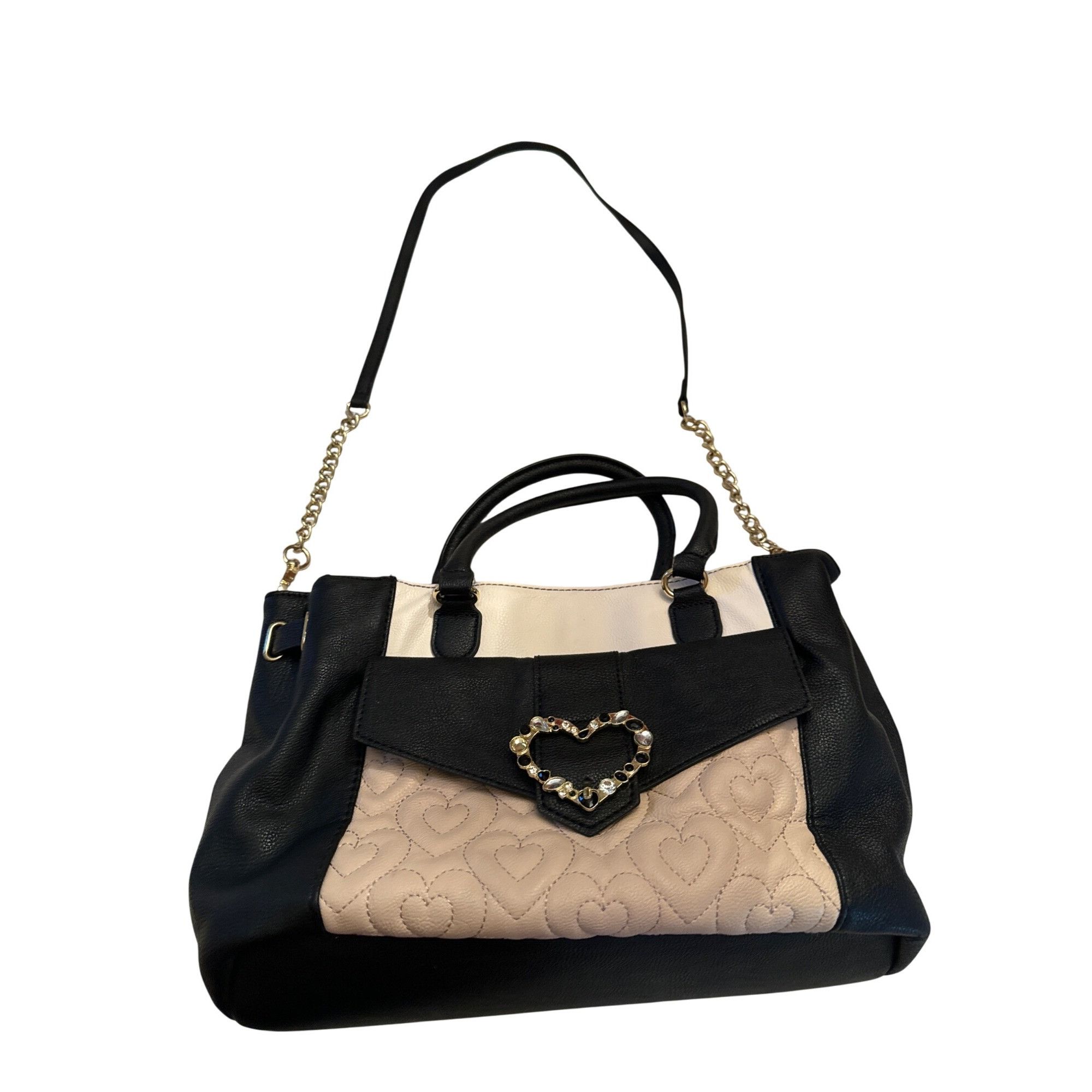 Betsey Johnson Betsey Johnson Womens Black & Beige Heart Quilted Handbag cl Size ONE SIZE - 1 Thumbnail