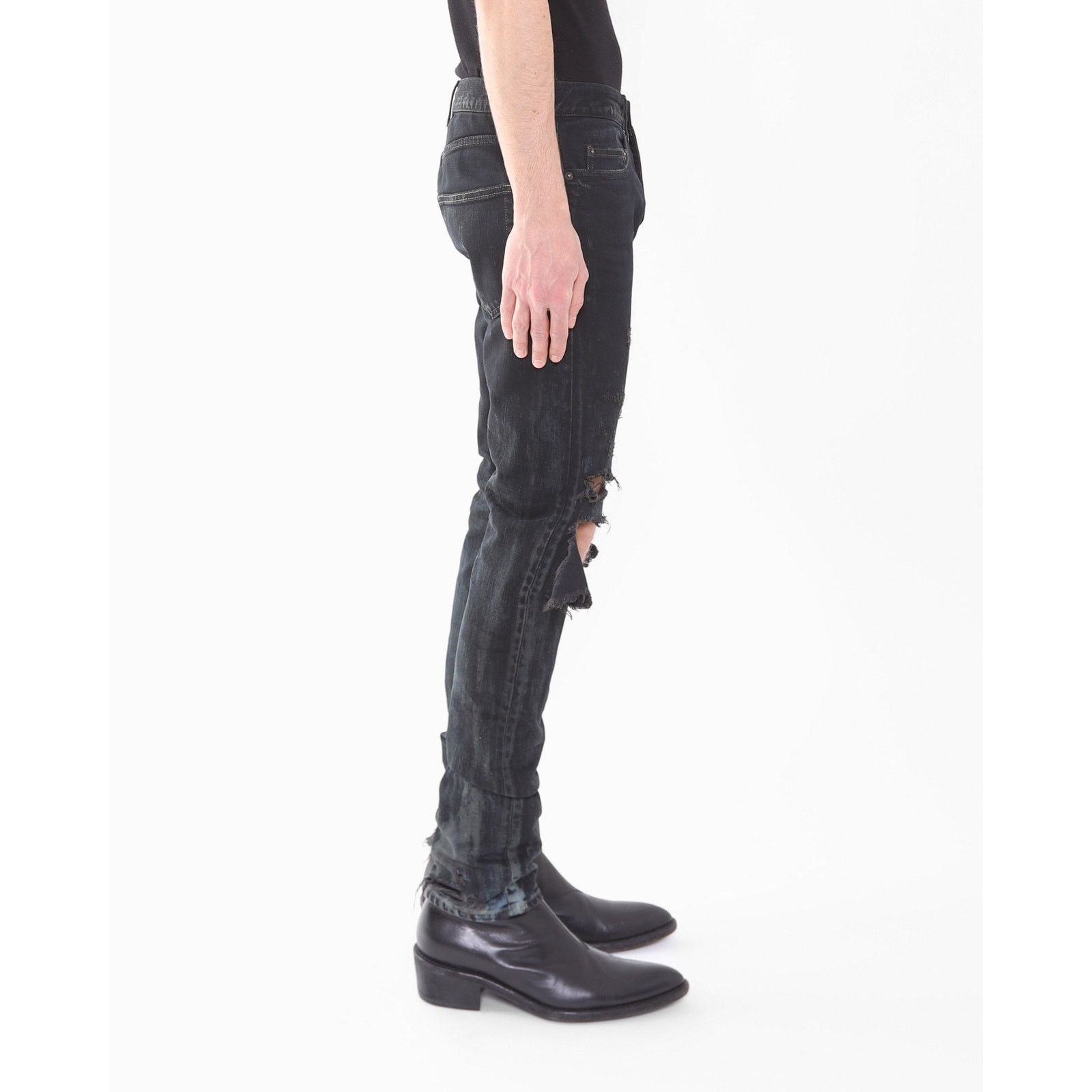 Saint Laurent Paris FW14 Crash Jeans in Black Oil Spill Denim Size US 29 - 5 Thumbnail