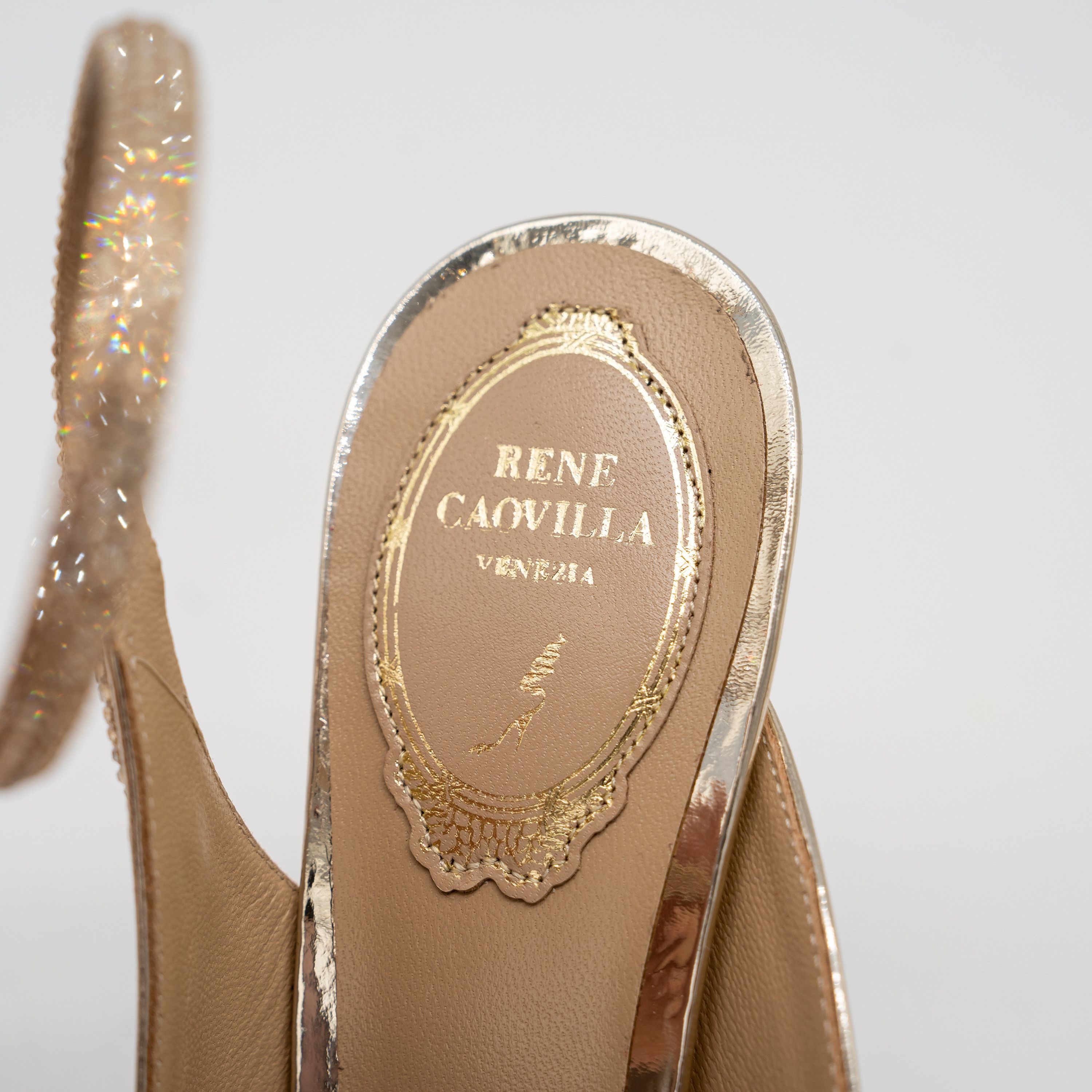 Rene Caovilla 37.5 Rene Caovilla Cleo Gold Sandals Heels 105 Leather Size US 7.5 / IT 37.5 - 6 Thumbnail