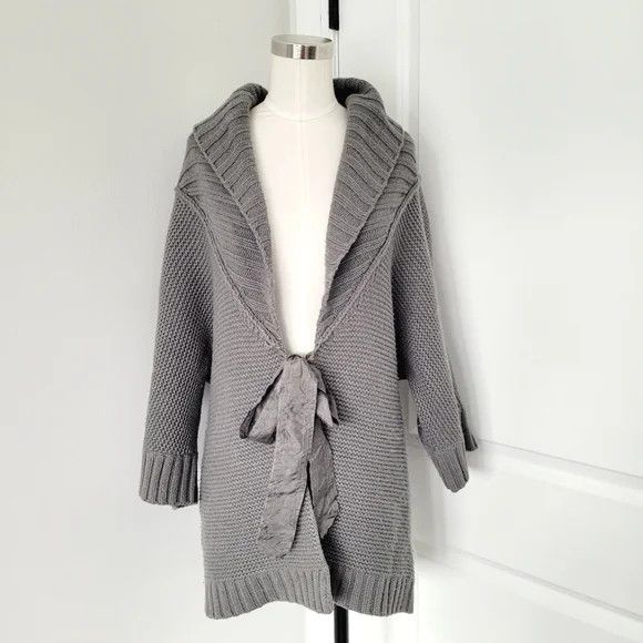Generra Wool/Cashmere Tie-Front 3/4 Slv Knit Cardigan Fall Spring Size S / US 4 / IT 40 - 2 Thumbnail