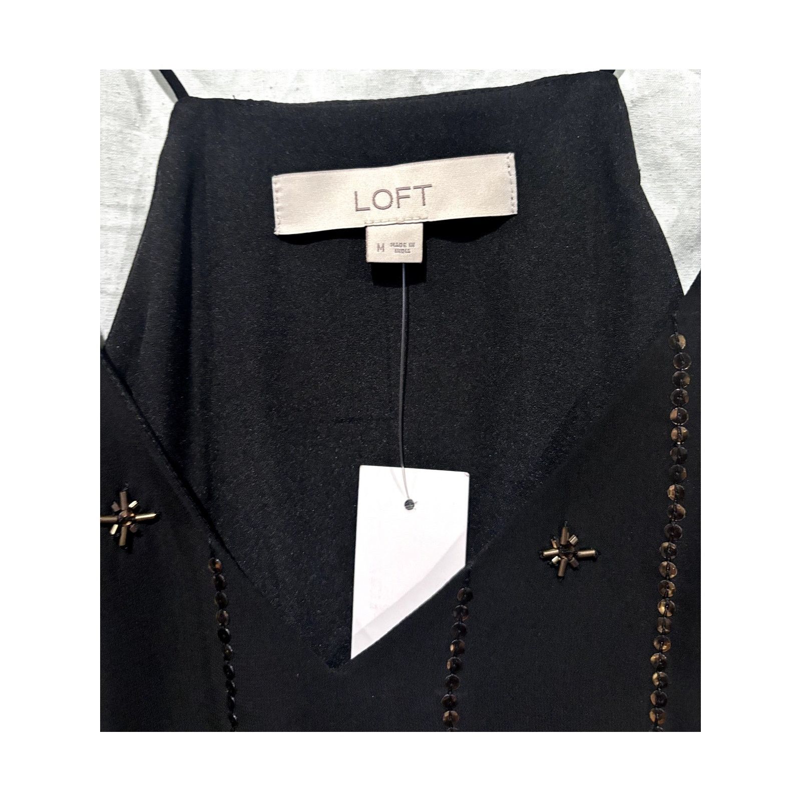 Loft LOFT Black Beaded Sequin Embellished Black Slip Dress M Size M / US 6-8 / IT 42-44 - 3 Thumbnail