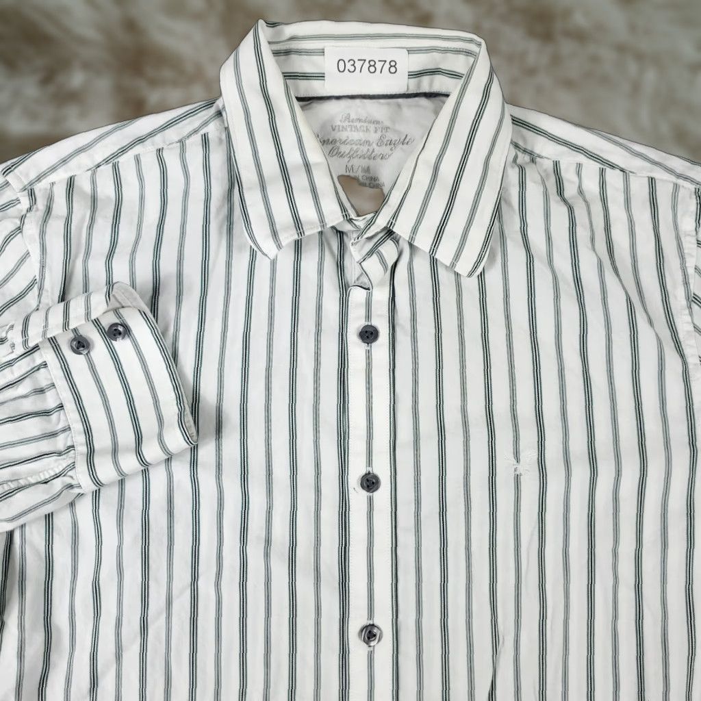 American Eagle Outfitters American Eagle Outfitters Shirt Mens M Green Stripe Button-Up Long Sleeve Cotton Size US M / EU 48-50 / 2 - 1 Thumbnail