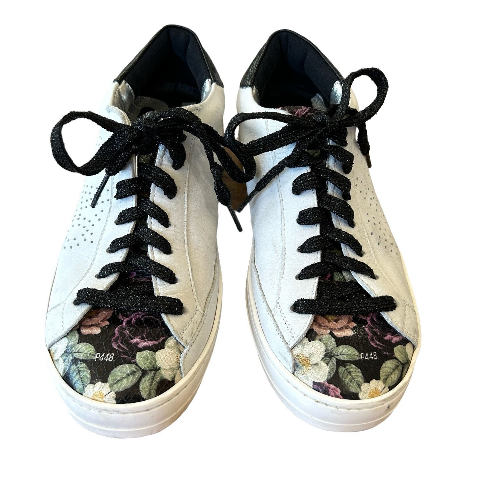 P448 P448 Sneakers Womens 37 EU 7 US Gray Floral Leather Low Top Size US 7 / IT 37 - 3 Thumbnail