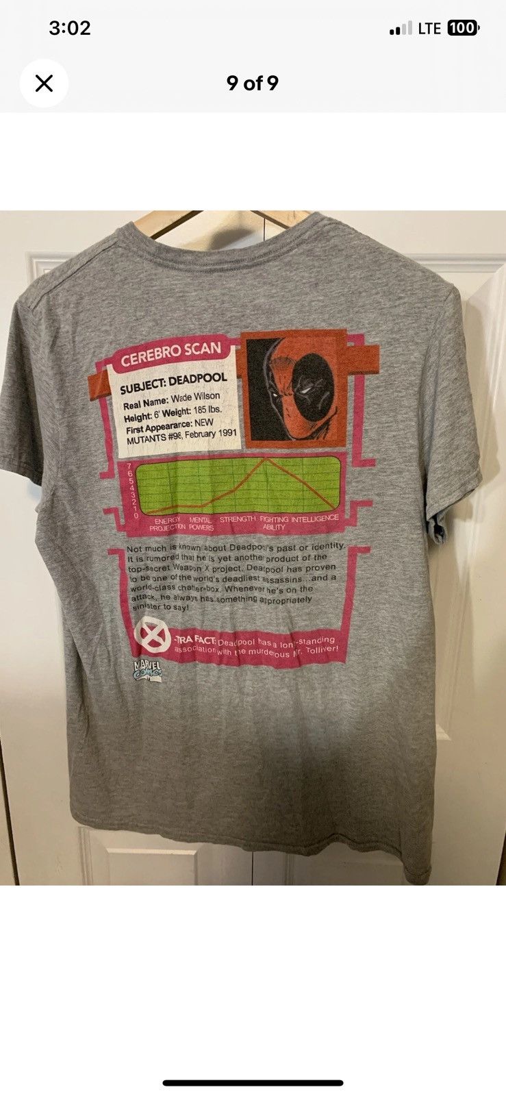 Marvel Comics Marvel deadpool mens sz M gray cerebro scan t shirt Size US M / EU 48-50 / 2 - 6 Thumbnail