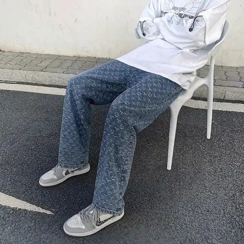 Printed loose straight leg jeans