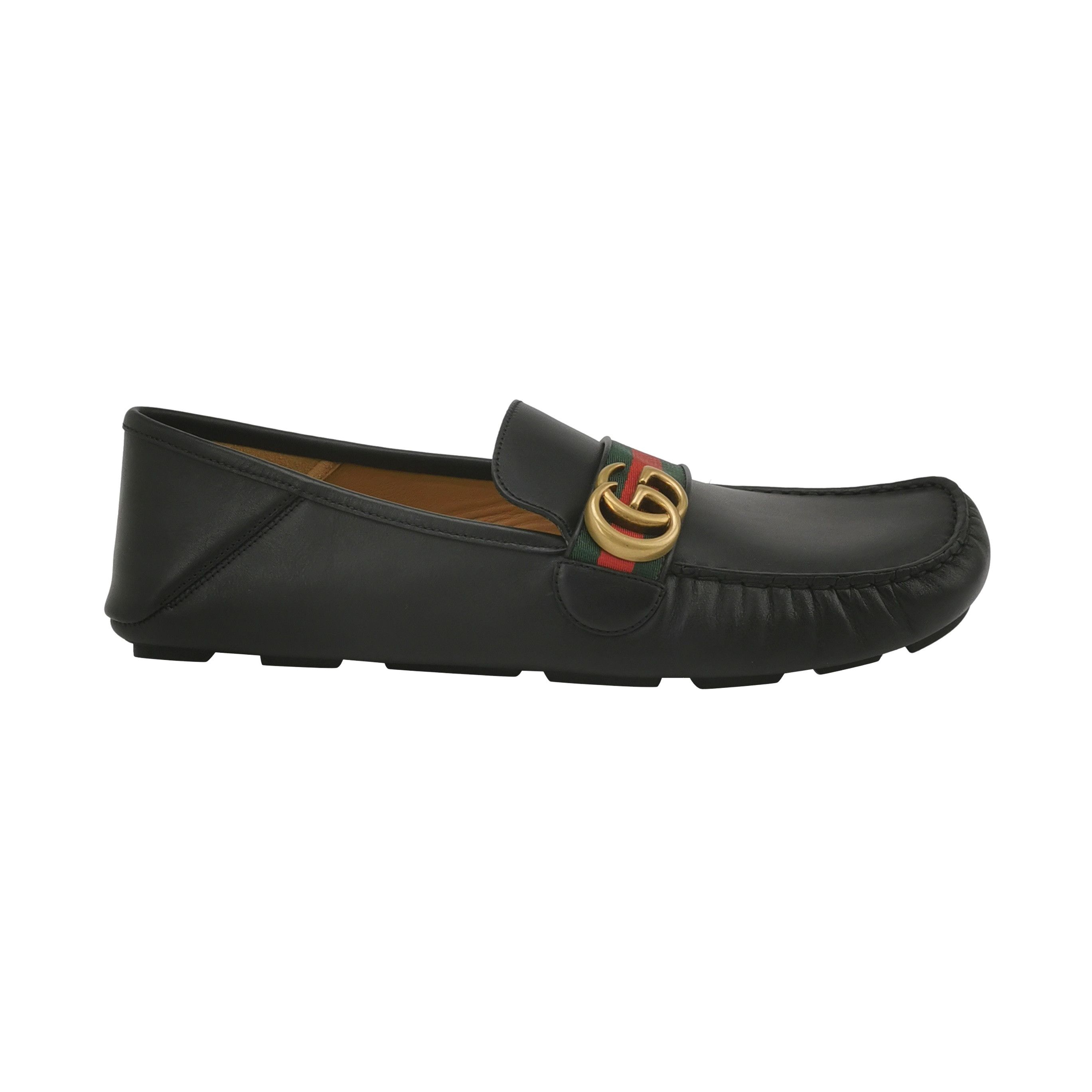 Gucci Gucci Web Stripe GG Leather Driver Loafers 11.5 Size US 12 / EU 45 - 1 Thumbnail