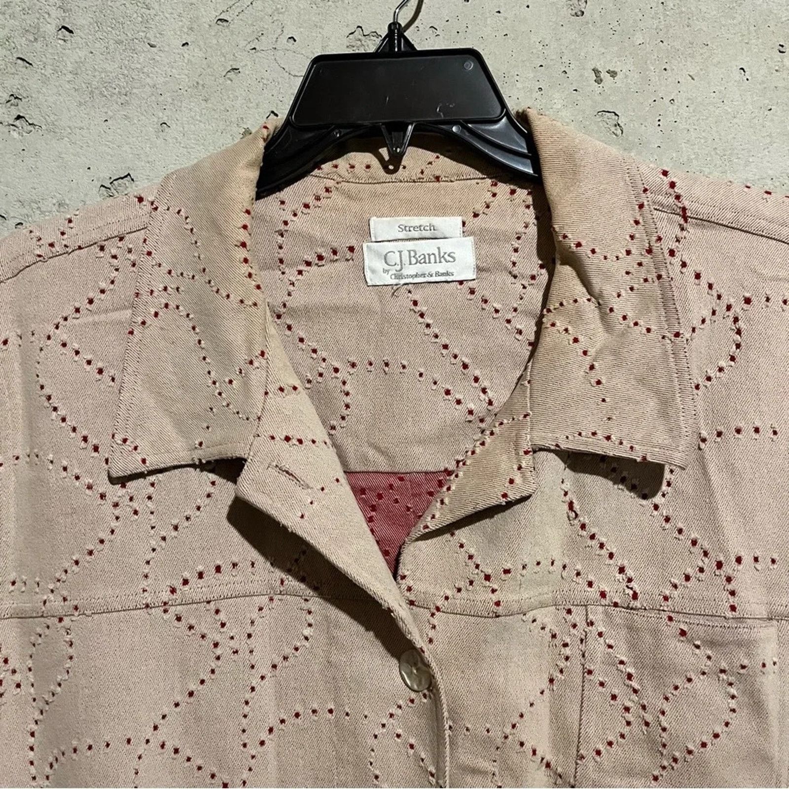 Other CJ Banks Shirt Jacket Size 1X Beige Red Preppy Stretch Size XL / US 12-14 / IT 48-50 - 3 Thumbnail
