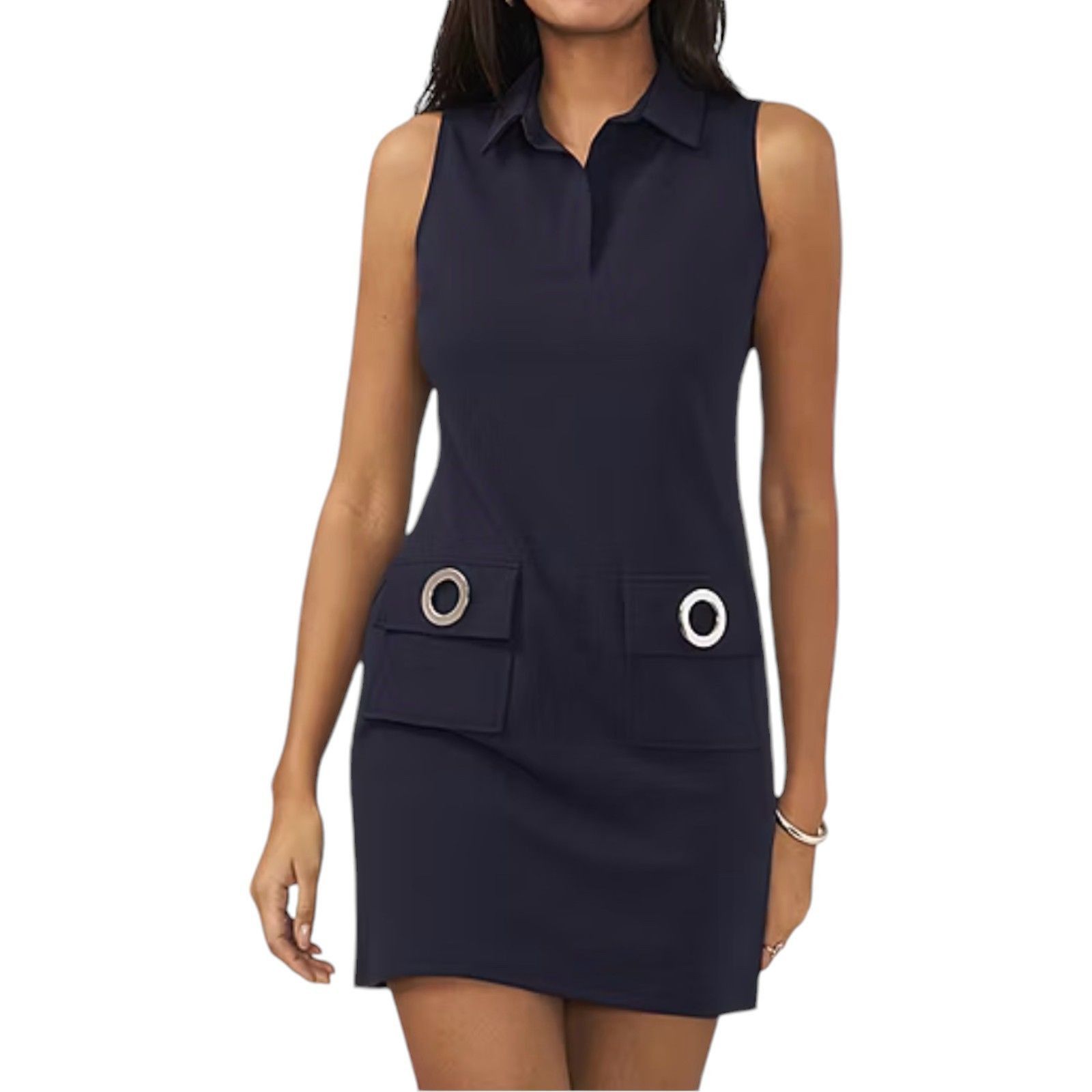 Other MSK - Women's Sleeveless Shift Dress Petite - Navy Blue - Pe Size M / US 6-8 / IT 42-44 - 15 Thumbnail