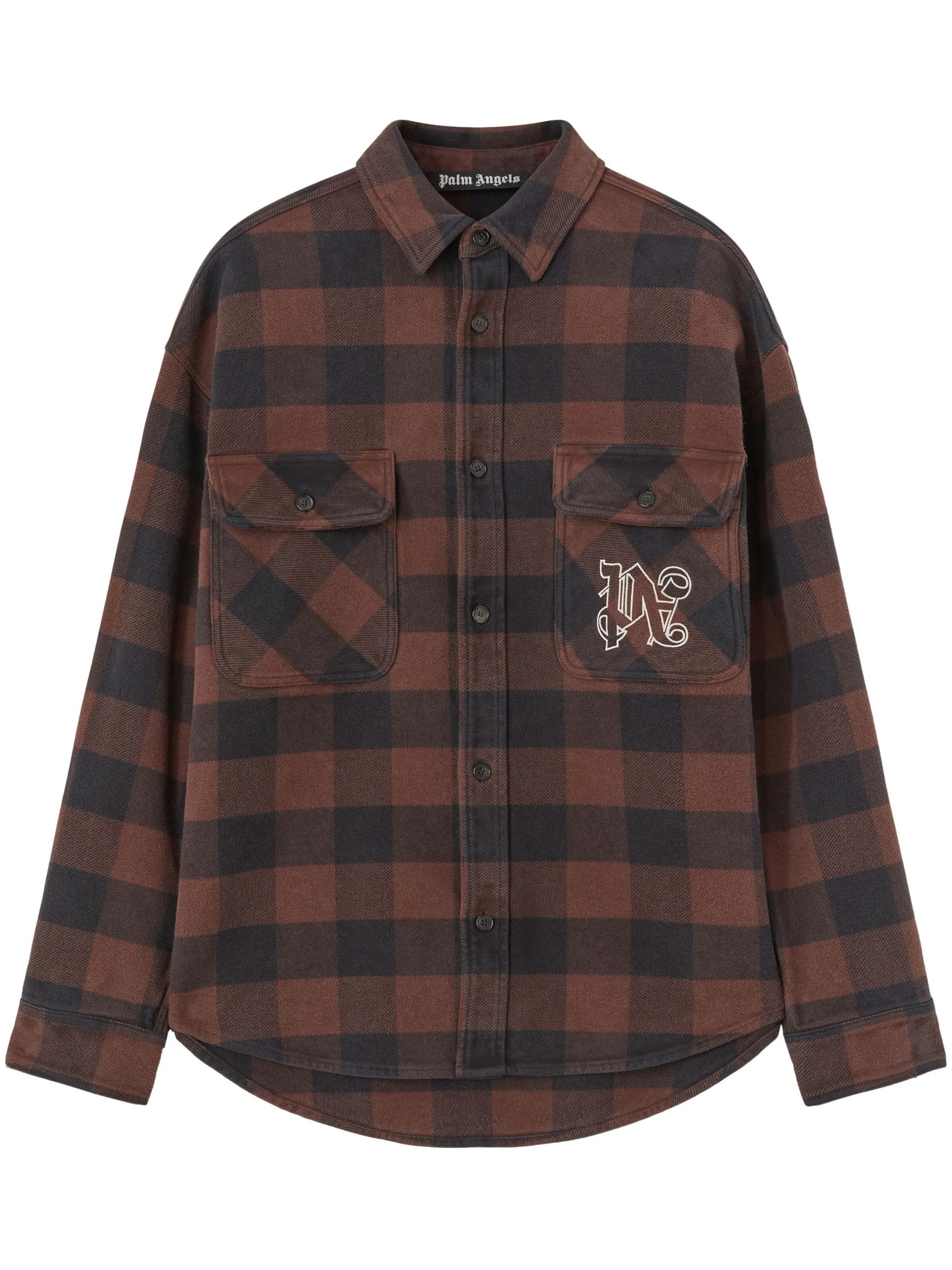 Palm Angels o1gr1nt0425 Pa Monogram Check Over Shirt in Brown Size US M / EU 48-50 / 2 - 1 Thumbnail