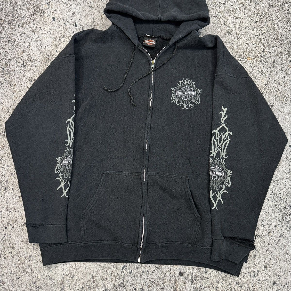 Harley Davidson Thrashed Faded Distressed Harley Hoodie ERD Grunge Chrome Size US XXL / EU 58 / 5 - 12 Thumbnail