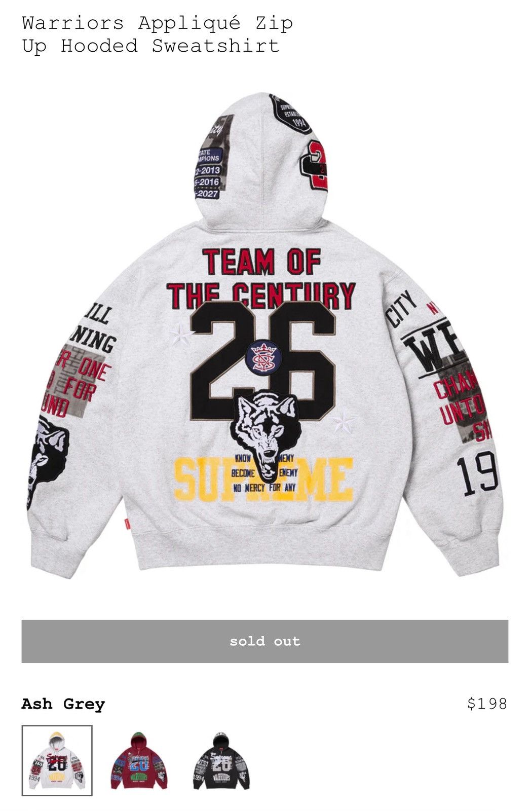 Supreme Supreme Warriors Appliqué Zip Up Hoodie Size US XL / EU 56 / 4 - 3 Thumbnail