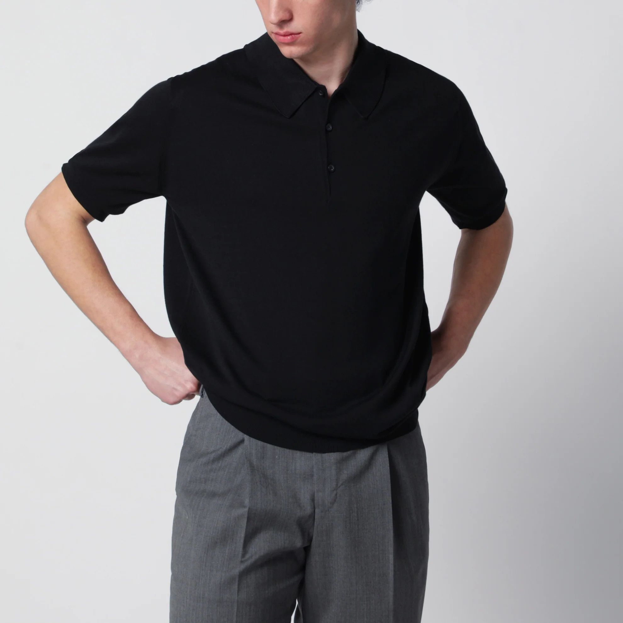 John Smedley o1d2blof0526 Cotton Polo Shirt in Black Size US M / EU 48-50 / 2 - 4 Thumbnail