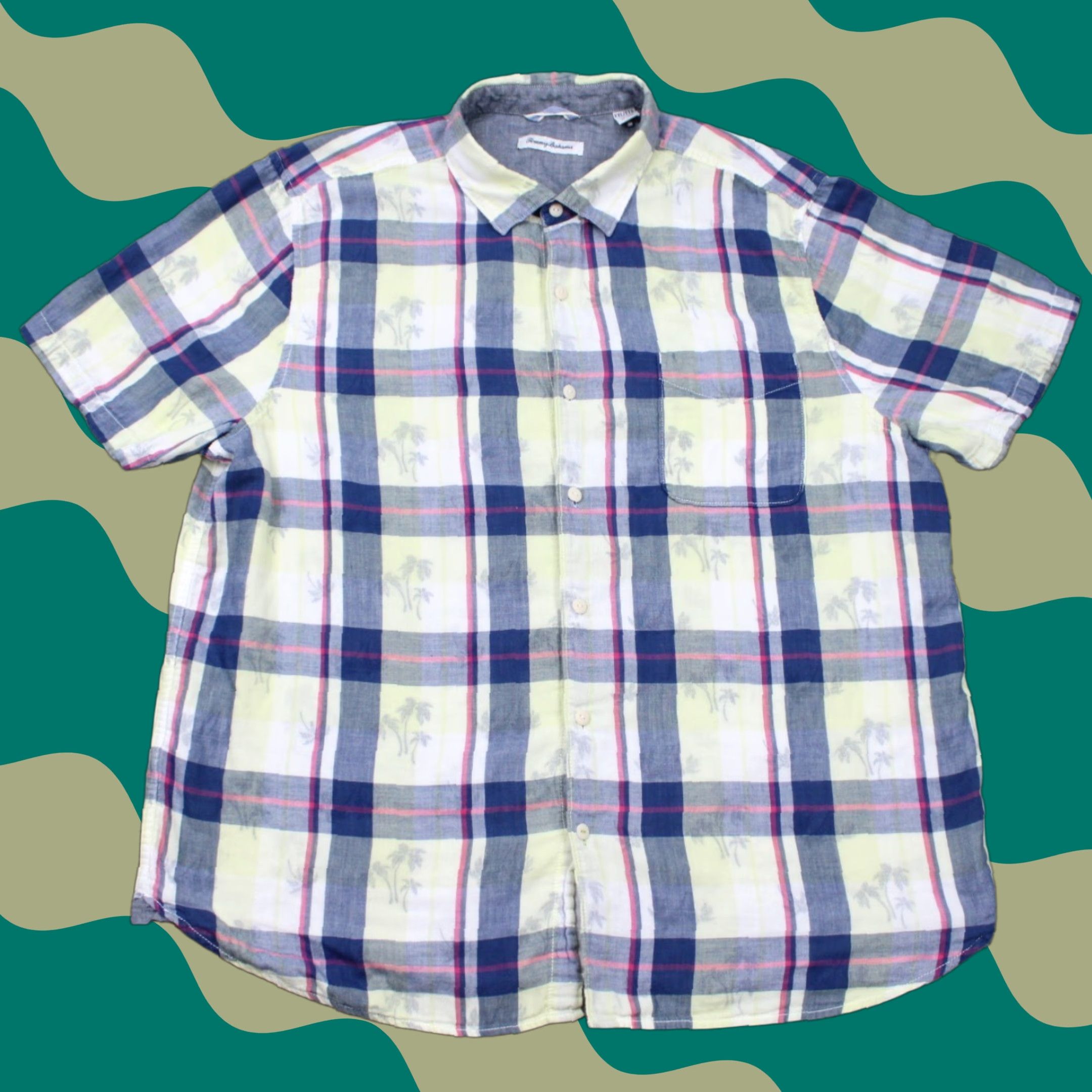 Tommy Bahama Tommy Bahama Shirt Mens 2XL XXL Yellow/Blue Island Print Cotton S/S Button-Up Hawaiian Casual Shirt Mens 2XL Size US XXL / EU 58 / 5 - 1 Thumbnail
