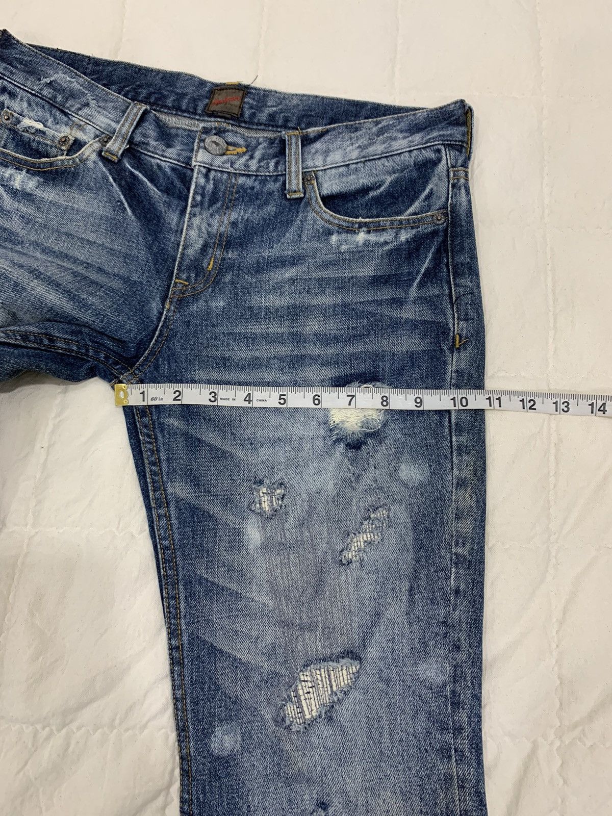 Japanese Brand Jackrose Crash Denim Flared Boot Cut Jeans Size US 31 - 18 Thumbnail