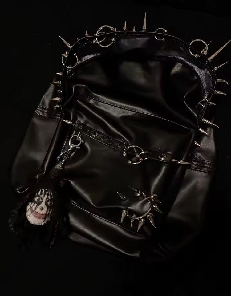 Other Punk Rivet Black Leather Backpack Large Unisex Bag Size ONE SIZE - 3 Thumbnail