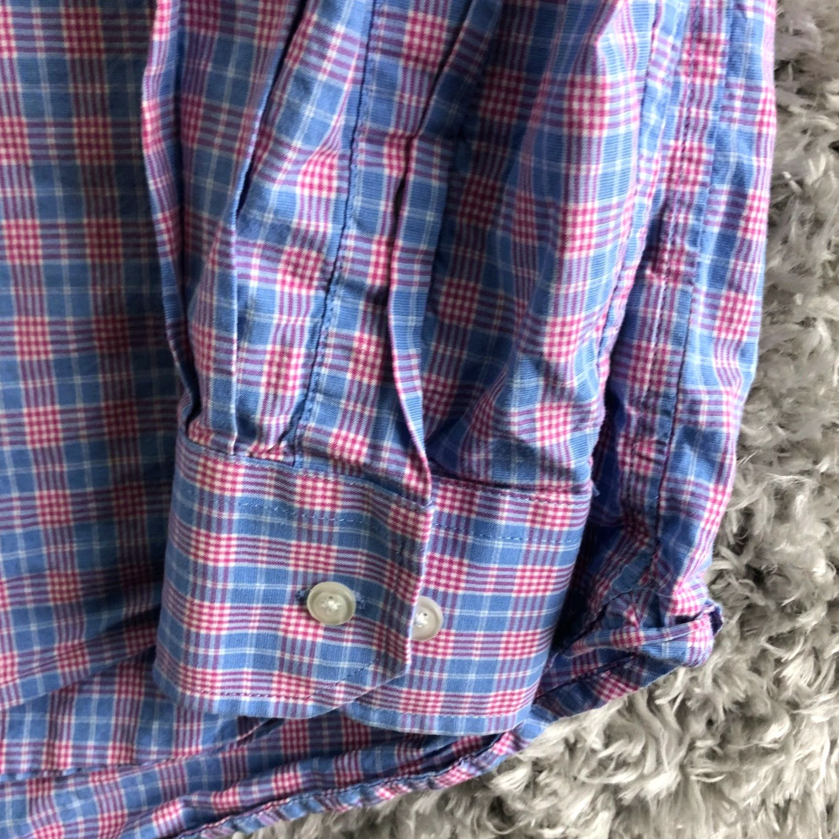 Vintage Alan Flusser Mens Large Long Sleeve Blue Plaid Spread Collar Shirt Size US L / EU 52-54 / 3 - 3 Thumbnail