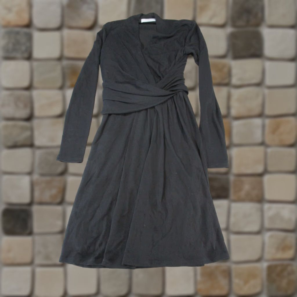Vintage Wrap Mm. Lefleur New York Dress Womens 2 Black Wrap Blouson - Viscose Knee Length Long Sleeve V-Neck Pullover Solid Blouson Dress for Women Size XS / US 0-2 / IT 36-38 - 1 Thumbnail