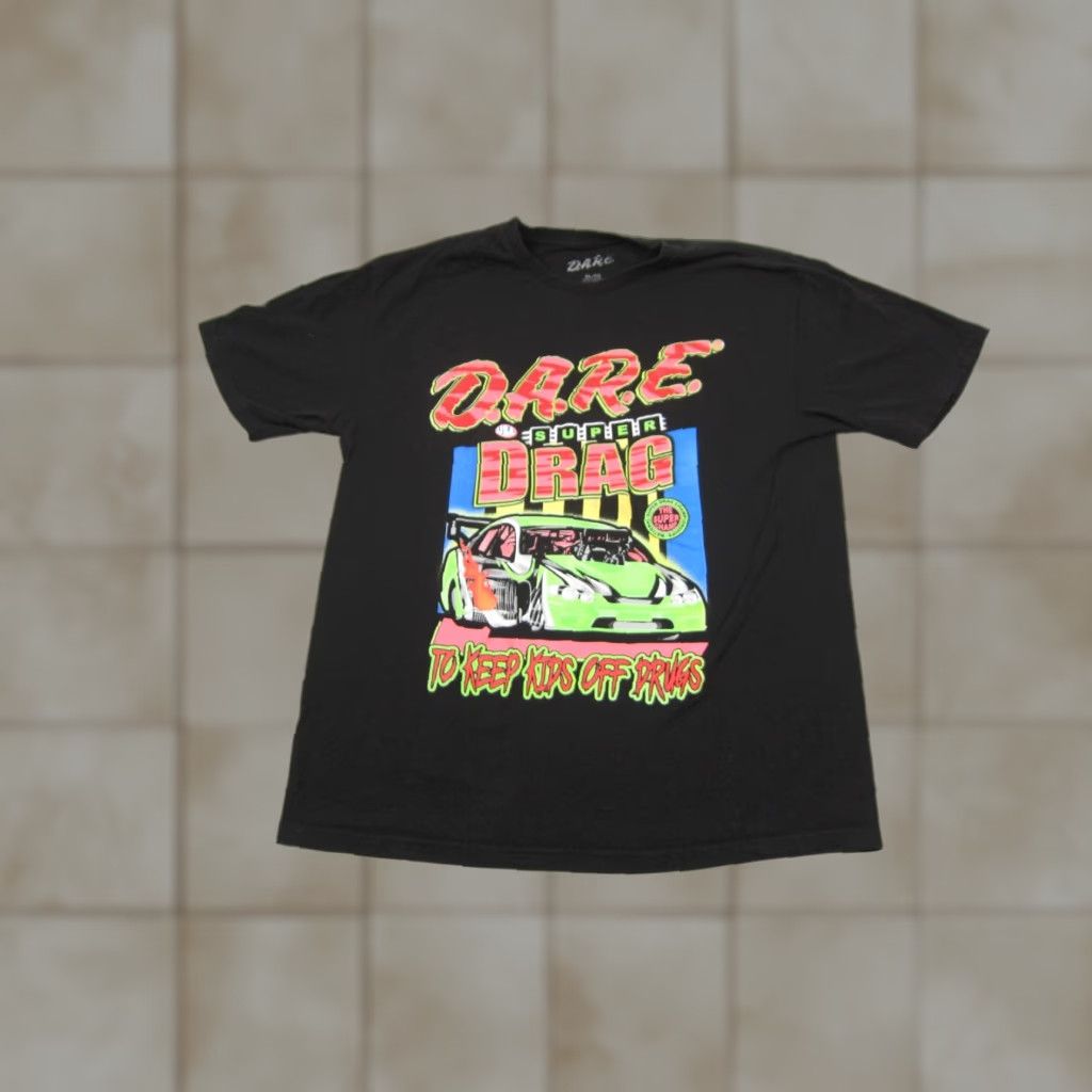Vintage DARE Super Drag Racing Shirt Mens XL Black Graphic Print Cotton Knit Crew Neck Short Sleeve T-Shirt Size US XL / EU 56 / 4 - 1 Thumbnail