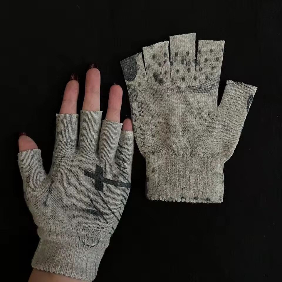 Other Punk Gothic Skull Y2k Printed Cross Gloves Size ONE SIZE - 4 Thumbnail