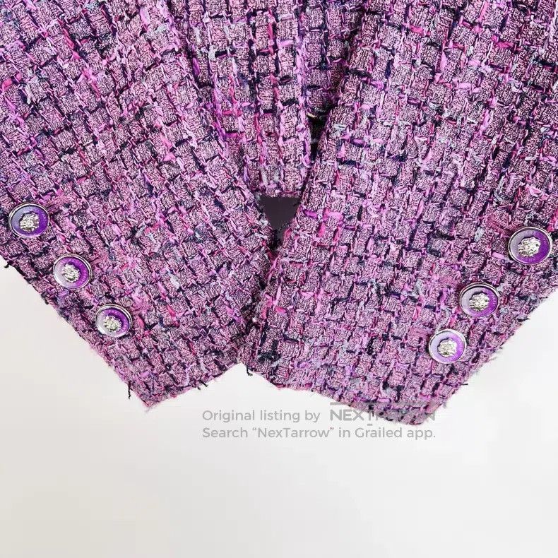 Chanel Chanel 22P purple plaid soft tweed lapel short small fragr Size XS / US 0-2 / IT 36-38 - 5 Thumbnail